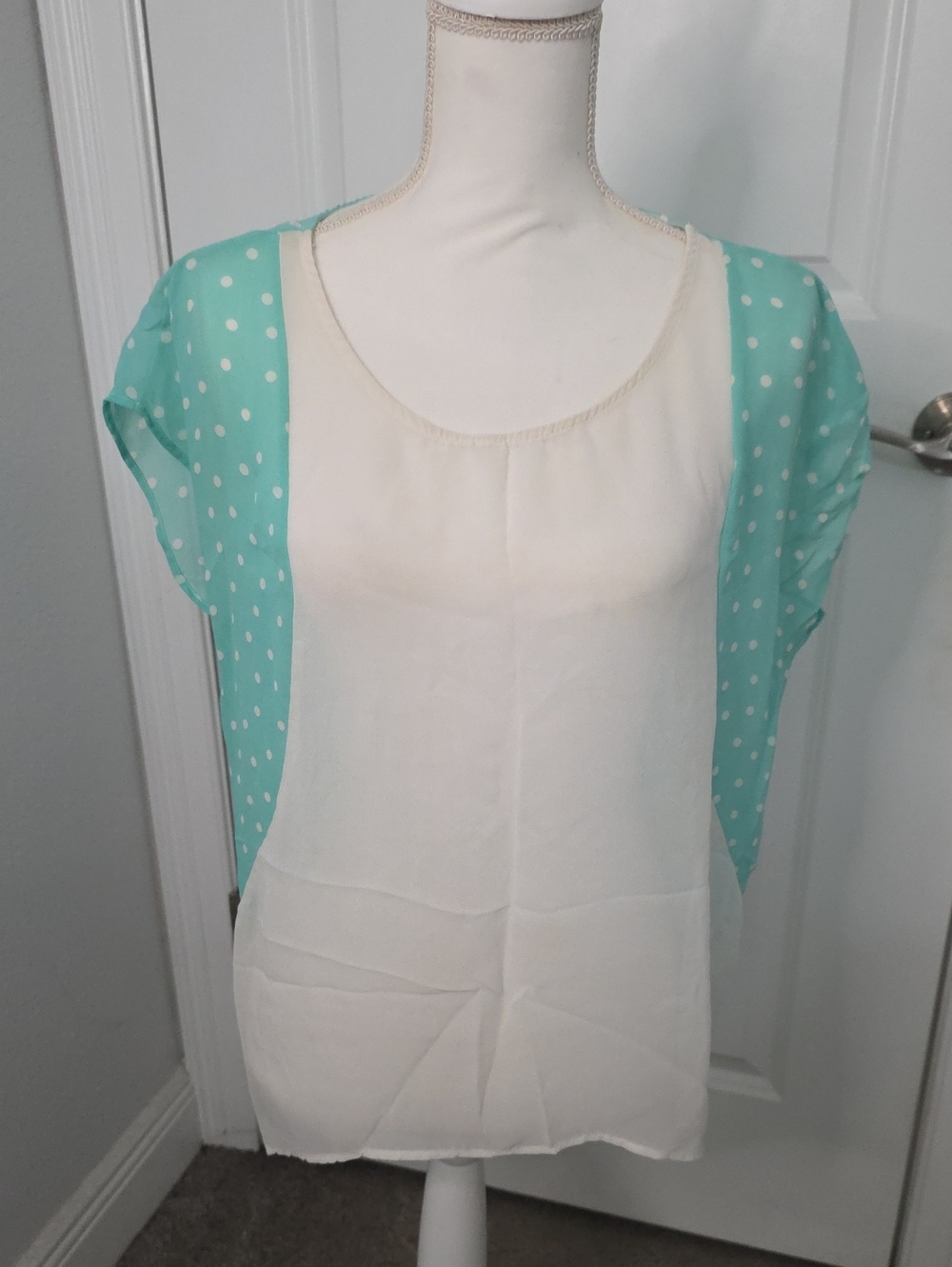 Lush Mint Sheer Cap Sleeve Blouse with Cream Front